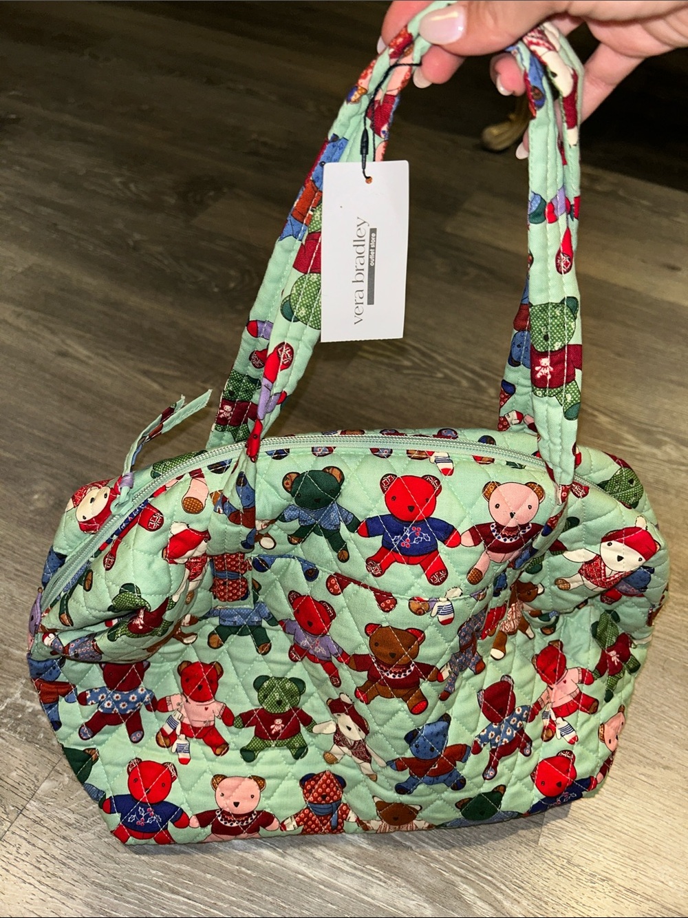 Vera Bradley Mint Quilted Tote with Colorful Teddy Bear Print